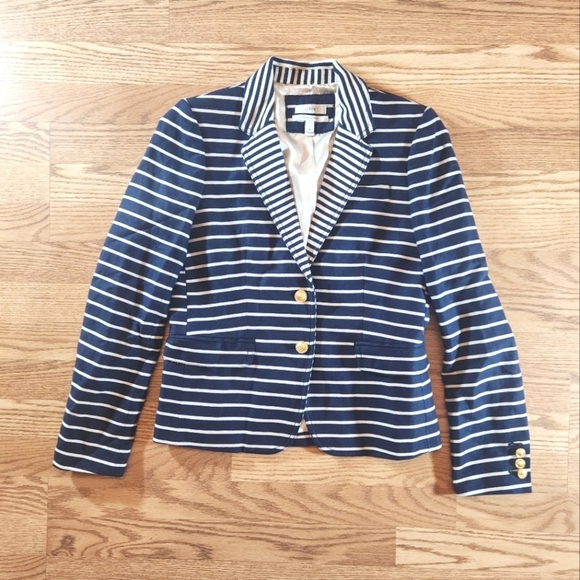 J. Crew Navy Striped Women's Schoolboy Blazer, Size 6 - Picture 1 of 7
